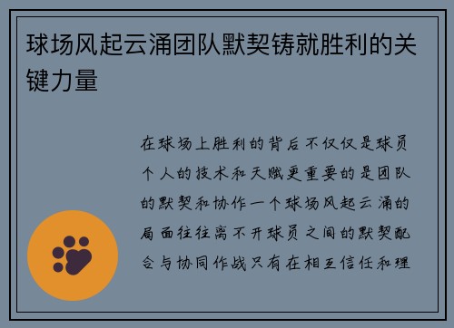 球场风起云涌团队默契铸就胜利的关键力量 球场风起云涌团队默契铸就胜利的关键力量