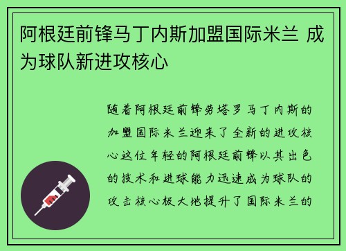 阿根廷前锋马丁内斯加盟国际米兰 成为球队新进攻核心