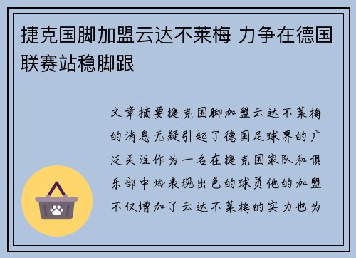 捷克国脚加盟云达不莱梅 力争在德国联赛站稳脚跟 捷克国脚加盟云达不莱梅 力争在德国联赛站稳脚跟